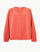Marks & Spencer Pure Cotton Textured Long Sleeve Blouse Orange