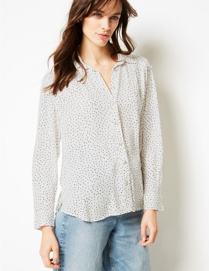 Marks & Spencer Polka Dot Long Sleeve Shirt Ivory Mix