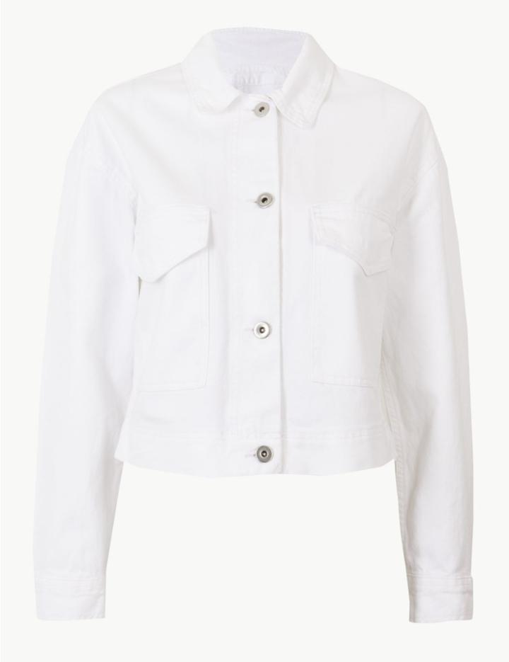 Marks & Spencer Pure Cotton Cropped Short Jacket Soft White