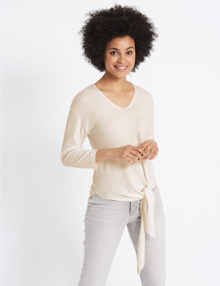 Marks & Spencer Tie Front V-neck Jumper Cream