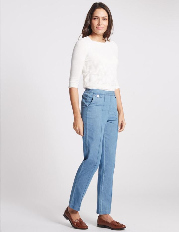Marks & Spencer Pull On Mid Rise Slim Leg Jeans Chambray