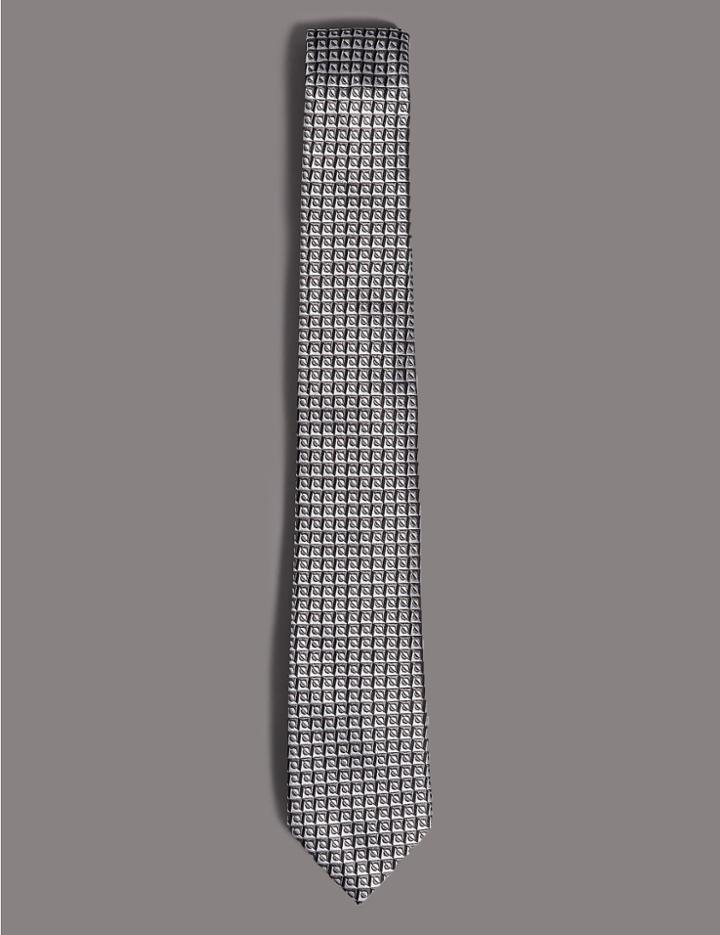 Marks & Spencer Pure Silk Geometric Tie Beige Mix