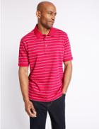 Marks & Spencer Pure Cotton Striped Polo Shirt Bright Pink