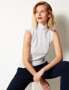 Marks & Spencer Sleeveless High Neck Fitted Vest Top Soft White
