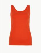 Marks & Spencer Pure Cotton Scoop Neck Regular Fit Vest Top Bright Orange