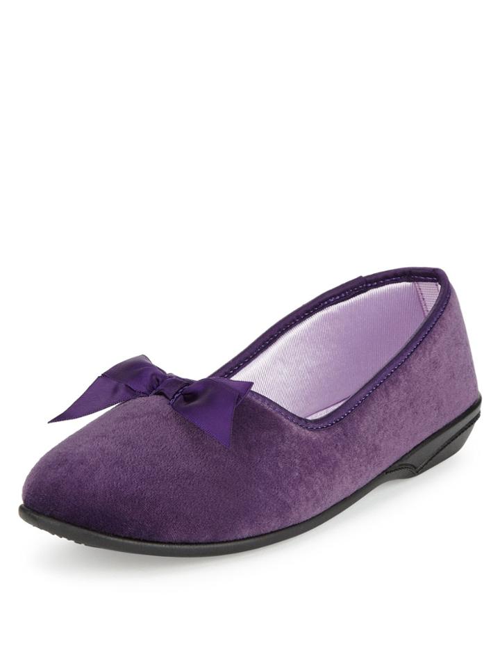Marks & Spencer V-throat Bow Ballerina Slippers Dark Purple