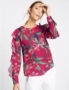 Marks & Spencer Floral Print Ruffle Sleeve Blouse Pink Mix