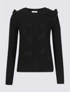 Marks & Spencer Pure Cotton Embroidered Chiffon Front Jumper Black