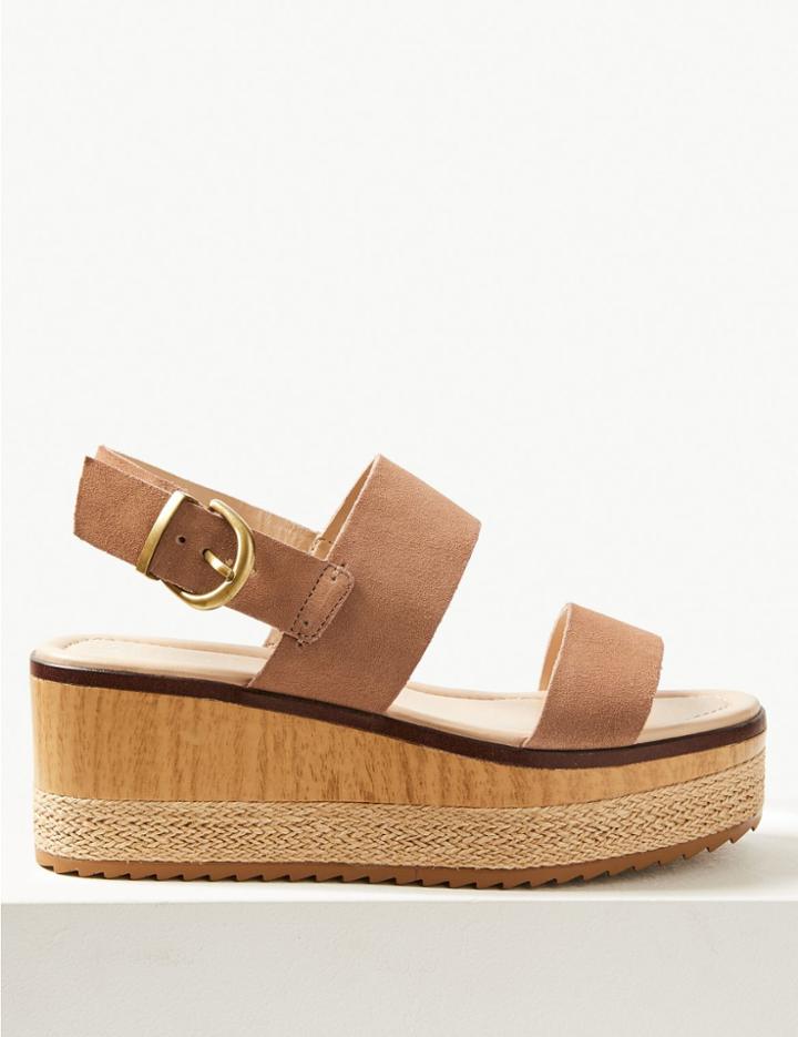 Marks & Spencer Wide Fit Suede Two Band Sandals Mink