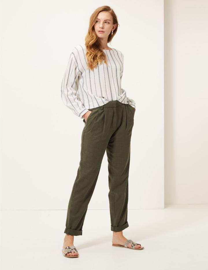 Marks & Spencer Wide Leg Ankle Grazer Peg Trousers Khaki