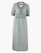 Marks & Spencer Printed Shirred Waist Midi Dress Ivory Mix