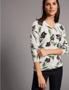 Marks & Spencer Pure Cashmere Floral Print Cardigan Grey Mix