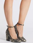 Marks & Spencer Block Heel Embroidered Court Shoes Gold