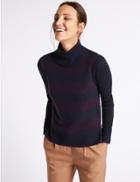 Marks & Spencer Printed Lambswool Rich Roll Neck Jumper Navy Mix
