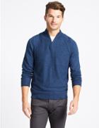 Marks & Spencer Pure Cotton Textured Half Zipped Jumper Blue