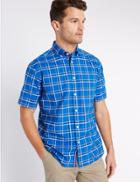 Marks & Spencer Checked Oxford Shirt With Pocket Blue
