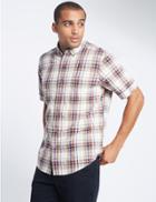 Marks & Spencer Pure Cotton Checked Shirt With Pocket White Mix