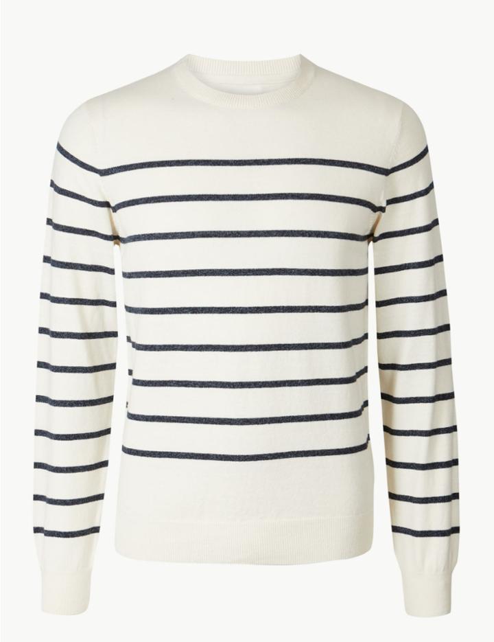 Marks & Spencer Cotton Rich Striped Jumper Ecru Mix
