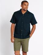 Marks & Spencer Linen Rich Shirt With Pocket Navy