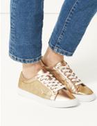 Marks & Spencer Lace-up Star Embossed Trainers Gold