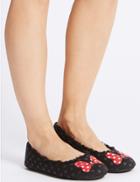 Marks & Spencer Minnie Bow Ballerina Slippers Black Mix