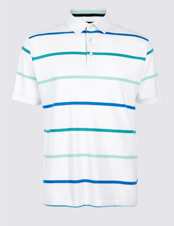 Marks & Spencer Pure Cotton Striped Polo Shirt White