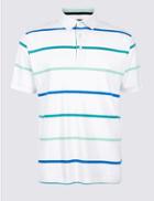 Marks & Spencer Pure Cotton Striped Polo Shirt White