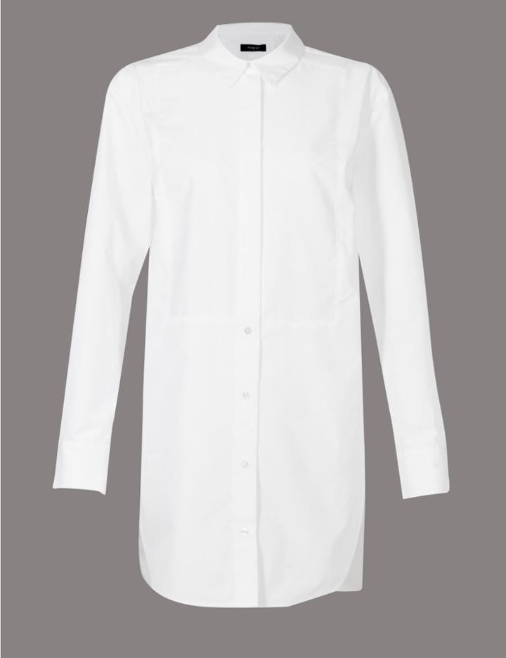 Marks & Spencer Cotton Rich Poplin Longline Shirt White