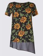 Marks & Spencer Cotton Blend Floral Print T-shirt Red Mix