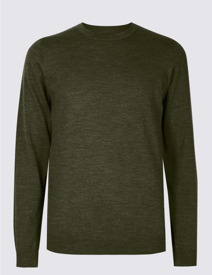 Marks & Spencer Pure Merino Wool Crew Neck Jumper Bark