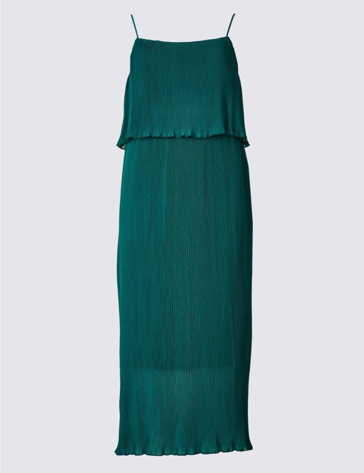 Marks & Spencer Plisse Double Layered Slip Dress Green
