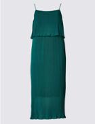 Marks & Spencer Plisse Double Layered Slip Dress Green