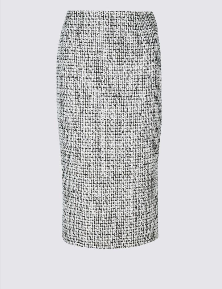 Marks & Spencer Petite Cotton Blend Textured Pencil Skirt White Mix