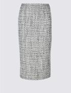 Marks & Spencer Petite Cotton Blend Textured Pencil Skirt White Mix