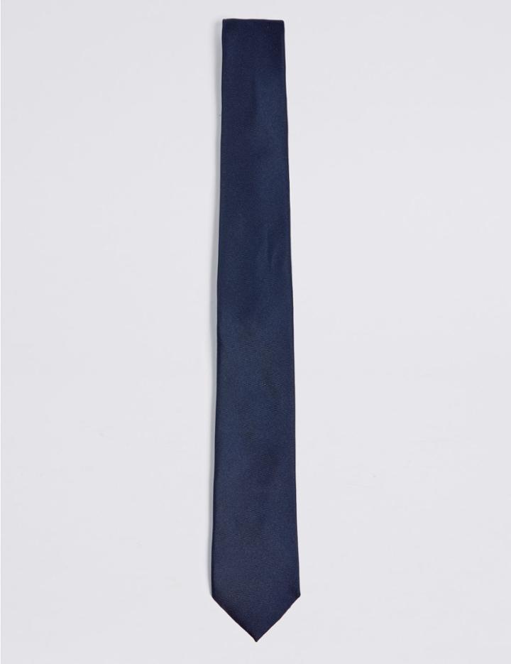 Marks & Spencer Longer Length Pure Silk Tie Navy