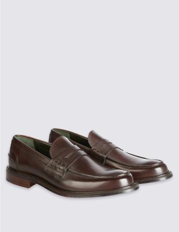 Marks & Spencer Leather Saddle Slip-on Loafers Dark Brown