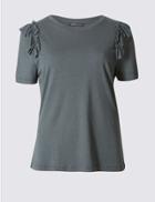 Marks & Spencer Cotton Blend Ruffle Short Sleeve T-shirt Charcoal