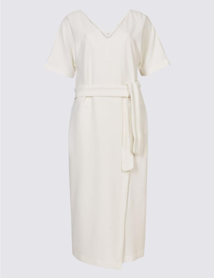 Marks & Spencer Half Sleeve Tie Waist Wrap Dress Ivory