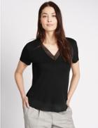 Marks & Spencer V-neck Short Sleeve Jersey Top Black