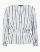 Marks & Spencer Striped Button Detailed Blouse Ivory Mix