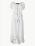 Marks & Spencer Pure Linen Midi Waisted Dress Soft White