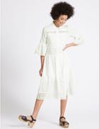 Marks & Spencer Pure Cotton Lace Trim Shirt Dress Ivory