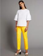 Marks & Spencer Cotton Rich Pintuck Slim Leg Trousers Yellow