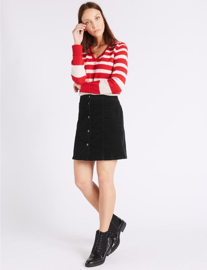 Marks & Spencer Cotton Rich Cord A-line Mini Skirt Black
