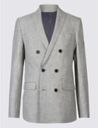 Marks & Spencer Linen Rich Tailored Fit Textured Jacket Grey Mix