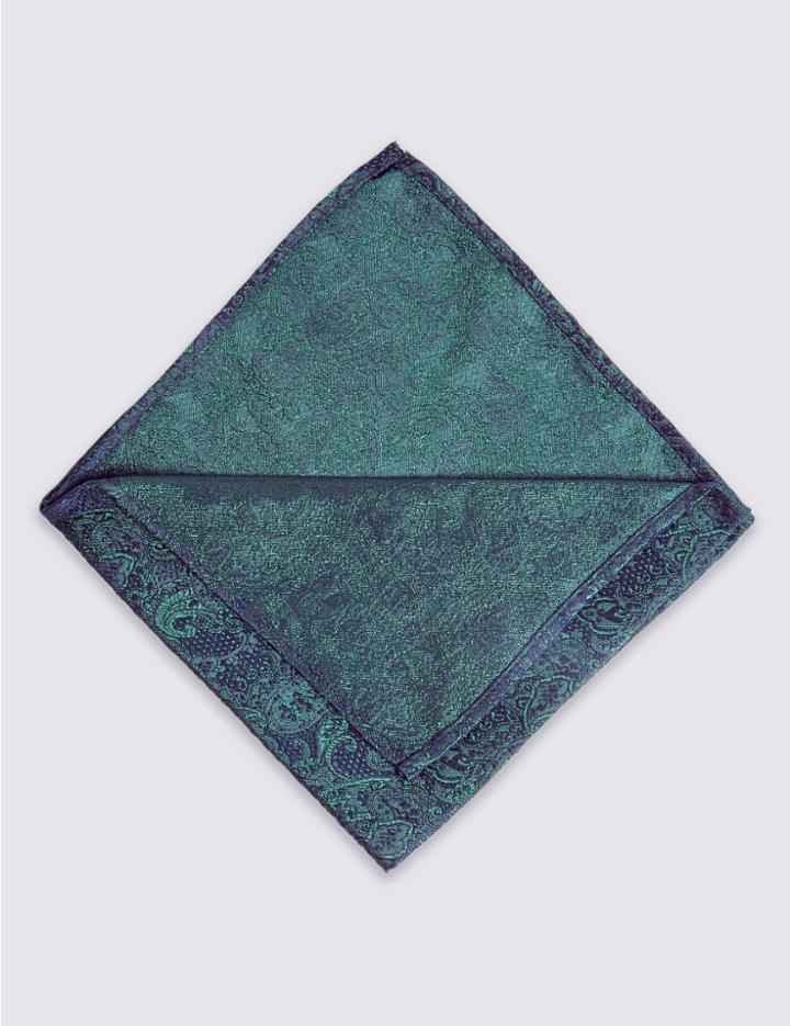 Marks & Spencer Pure Silk Paisley Bow Tie & Pocket Square Set Green Mix