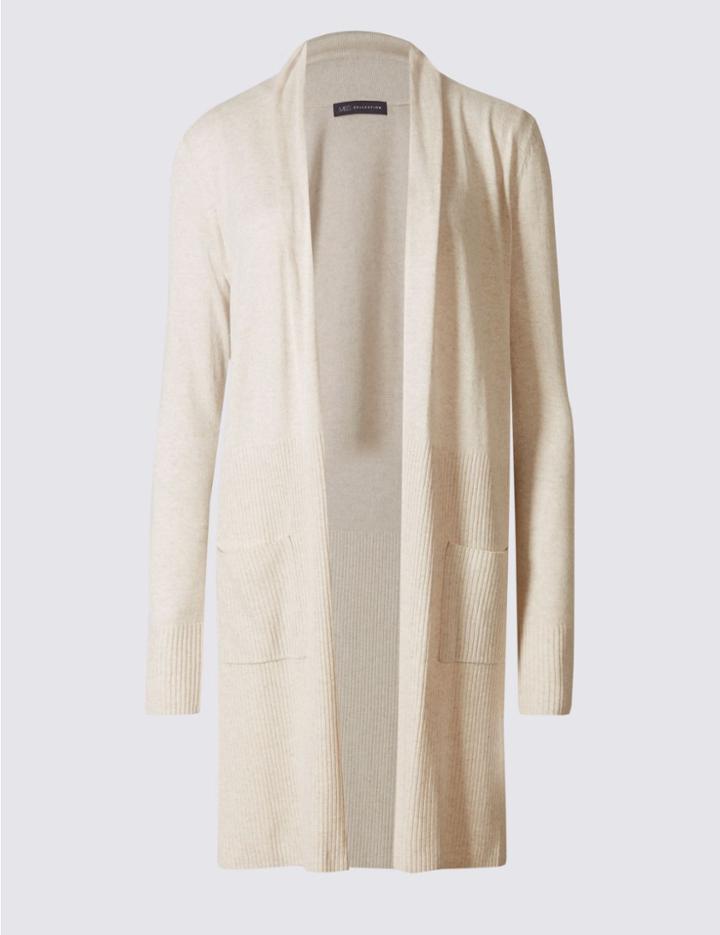 Marks & Spencer Open Front 2 Pocket Cardigan Oatmeal