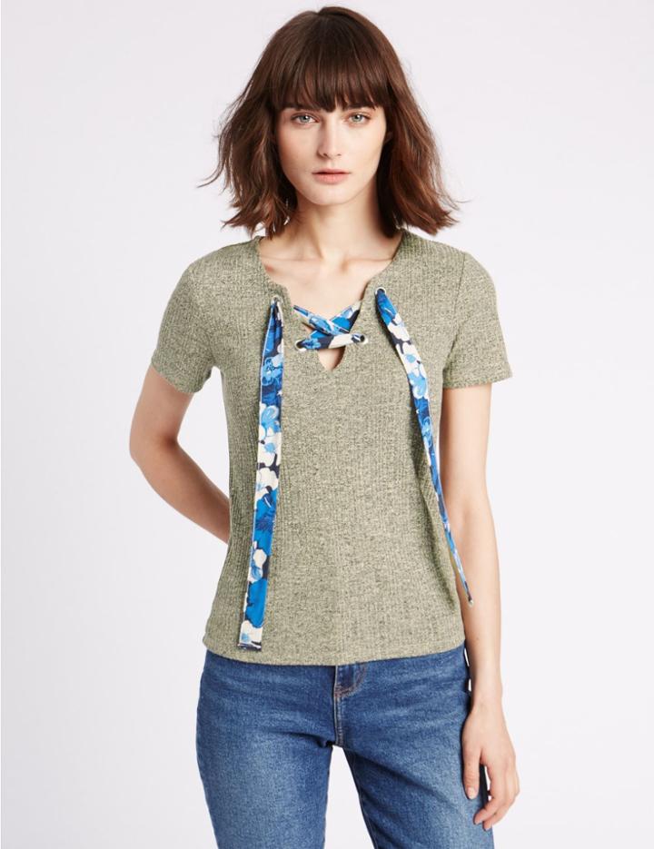 Marks & Spencer Textured Eyelet Short Sleeve T-shirt Oatmeal