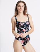 Marks & Spencer Secret Slimming&trade; Floral Print Ruched Swimsuit Black Mix