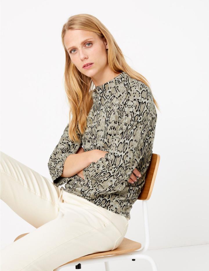 Marks & Spencer Animal Print 3/4 Sleeve Sweatshirt Black Mix